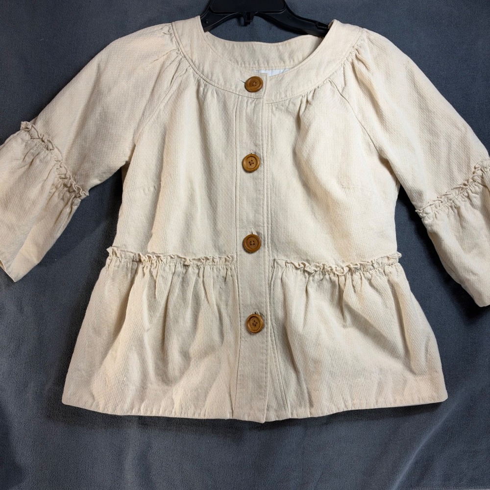 Calvin Klein Boho Whimsy Cottage Core Ruffle Peplum Button Front Jacket Size 8